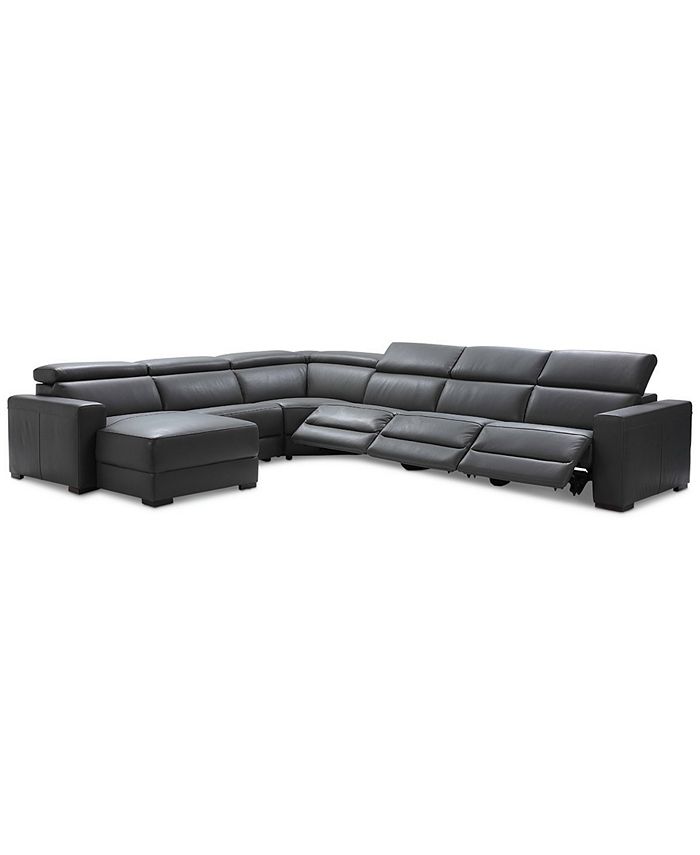Furniture Nevio 6 Pc Leather Sectional, Leather Power Reclining Sectional Sofa With Chaise