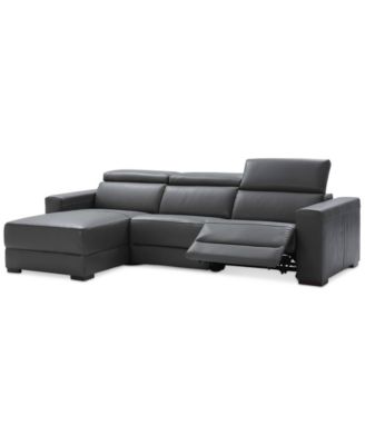 Nevio 3-pc Leather Sectional Sofa with Chaise 1 Power Recliner and Articulating Headrests Created for Macys