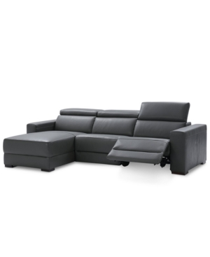 FURNITURE NEVIO 3-PC LEATHER SECTIONAL SOFA WITH CHAISE, 1 POWER RECLINER AND ARTICULATING HEADRESTS, CREATED 