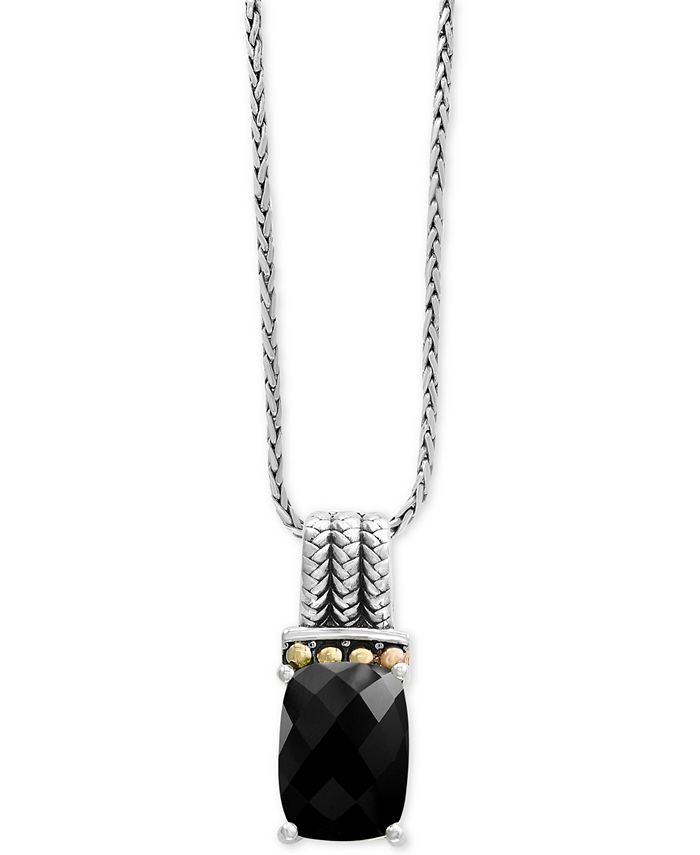 EFFY Collection - Onyx (14 x 10mm) Pendant Necklace in Sterling Silver and 18k Gold