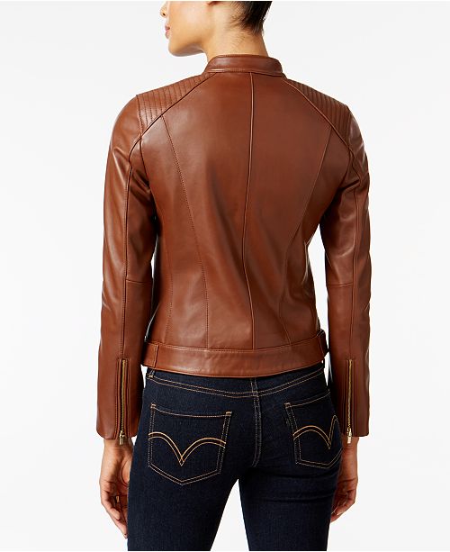 Cole Haan Leather Moto Jacket & Reviews - Coats - Women - Macy's
