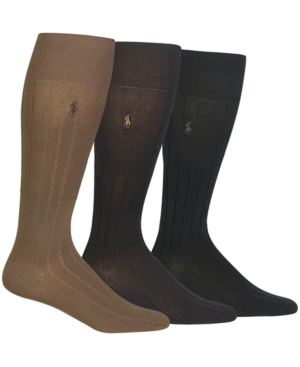 POLO RALPH LAUREN MEN'S 3-PK. OVER THE CALF MERCERIZED COTTON RIB DRESS SOCKS