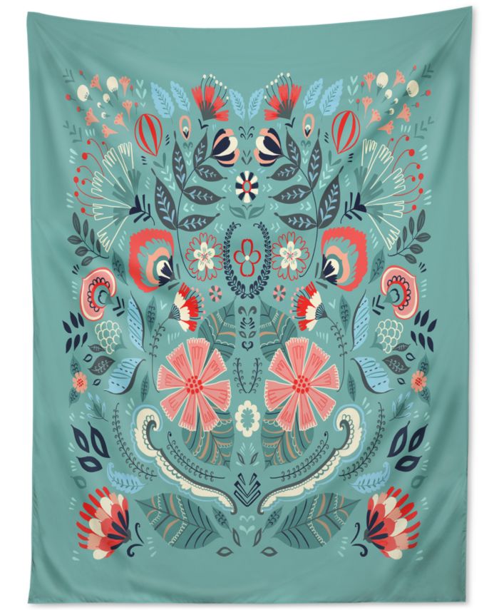 Deny Designs Pimlada Phuapradit Folk Floral Blue Tapestry & Reviews - Wall Art - Macy's