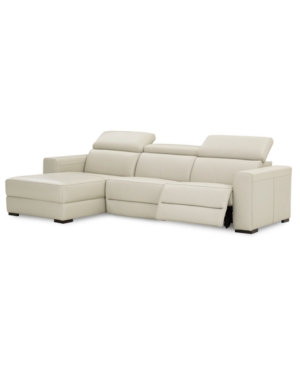FURNITURE NEVIO 3-PC LEATHER SECTIONAL SOFA WITH CHAISE, 1 POWER RECLINER AND ARTICULATING HEADRESTS, CREATED 