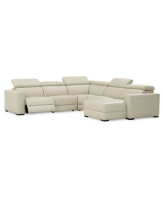 Furniture Nevio 124" 5-pc Leather Sectional Sofa with Chaise, 1 Power Recliner and Articulating Headrests, Created for Macy's