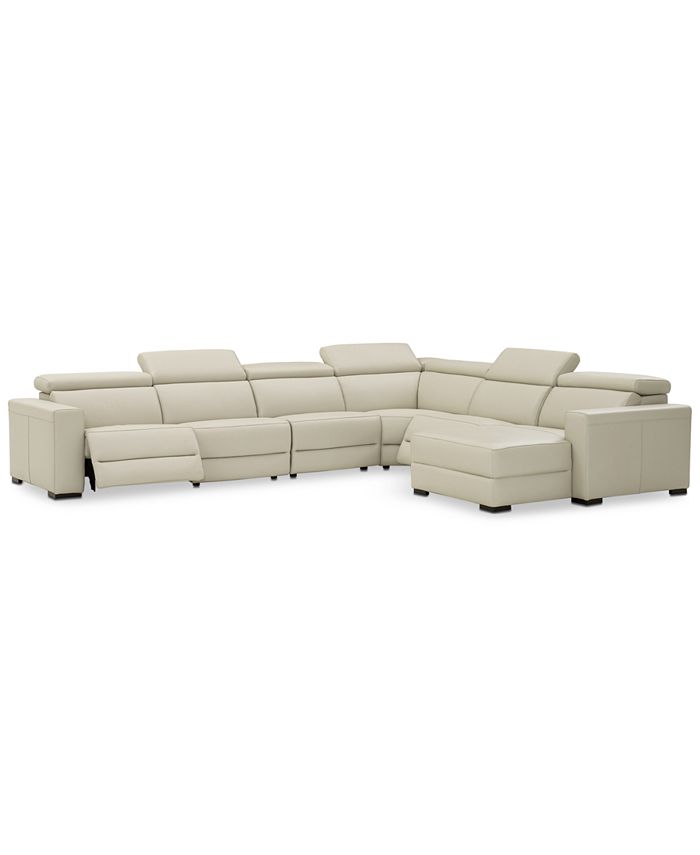 Furniture Nevio 6pc Leather Sectional Sofa with Chaise, 2 Power