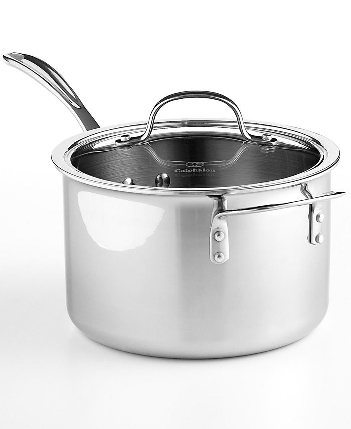 Calphalon CLOSEOUT! Tri Ply Stainless Steel 4.5 Qt. Covered Saucepan -  Macy's