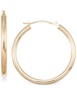 image of Polished Tube Hoop Earrings in 10k Gold, White Gold or Rose Gold