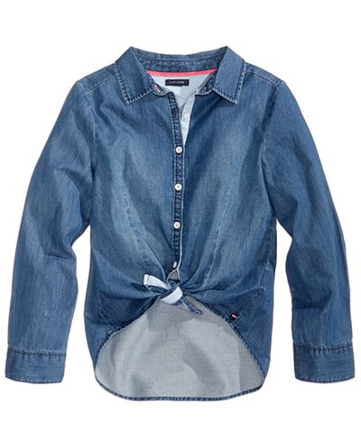 Tommy Hilfiger Tie-Front Denim Shirt, Big Girls (7-16)