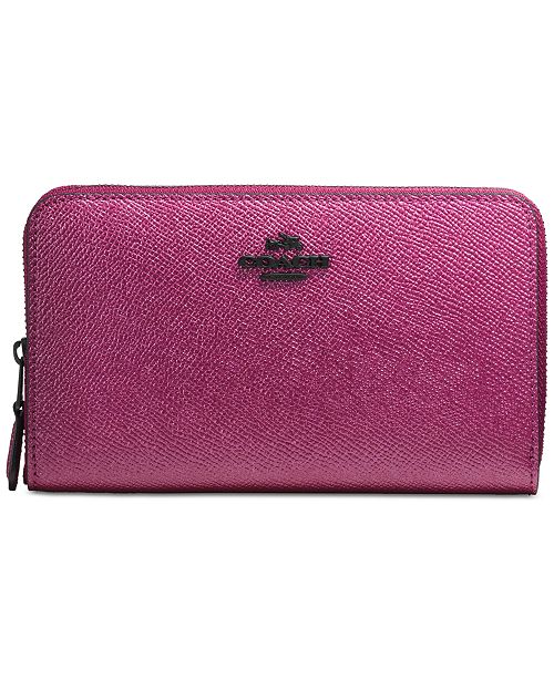 COACH Medium Zip Around Wallet in Metallic Leather & Reviews Handbags