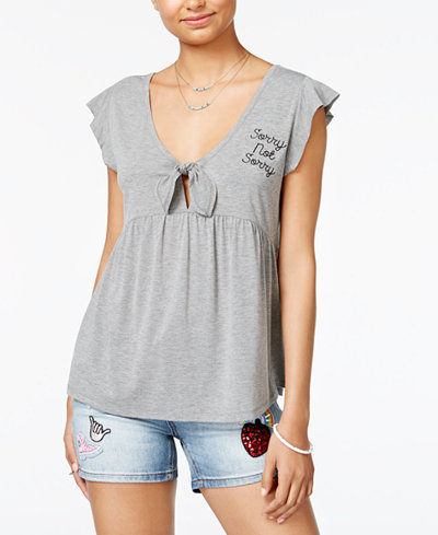 Love Tribe Juniors' Sorry Not Sorry Graphic Print Top with Bracelet
