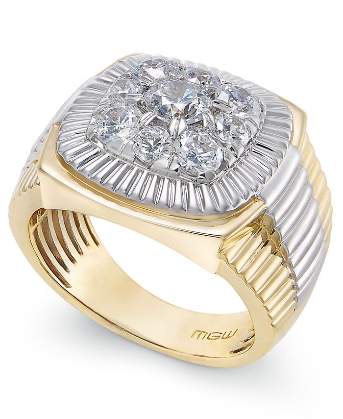 Macy's Men's Diamond Cluster Two-Tone Ring (2 ct. t.w.) in 14k Gold ...