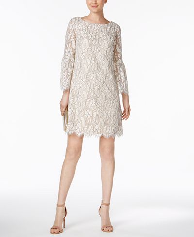 jessica howard 3 4 sleeve 2 tone lace shift dres