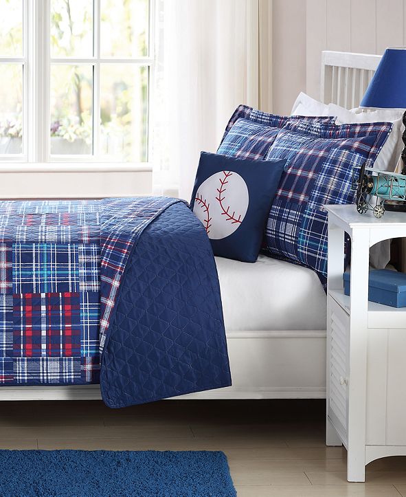 My World Reversible 3-Pc. Navy Plaid Patchwork Twin Quilt ...