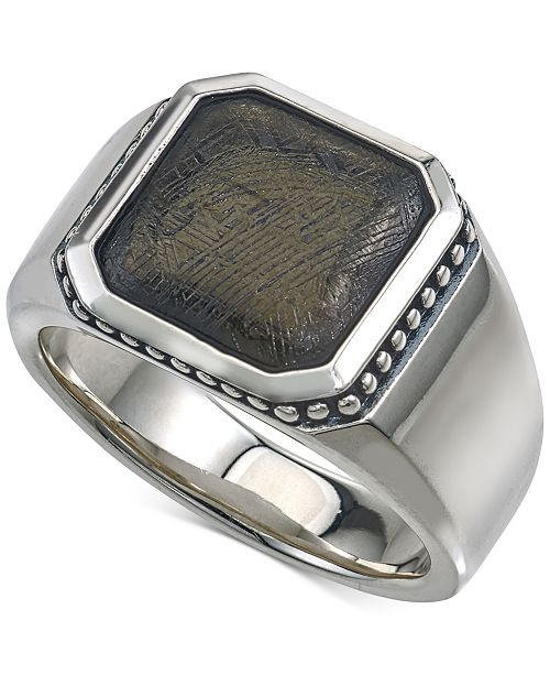 Esquire Men&#39;s Jewelry Meteorite Ring in Sterling Silver, Created for Macy&#39;s & Reviews - Rings ...