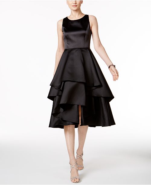Adrianna Papell Petite Satin Tiered Fit & Flare Dress & Reviews ...