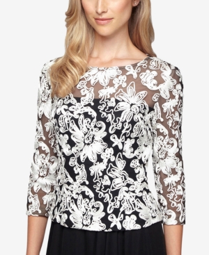 Alex Evenings Three-Quarter-Sleeve Soutache Blouse