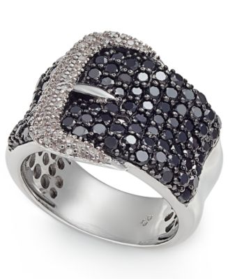 Macy&#39;s Diamond Belt Buckle Statement Ring (2 ct. t.w.) in Sterling Silver - Rings - Jewelry ...