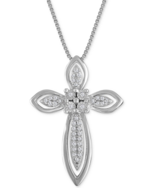 image of Diamond Fancy Cross Pendant Necklace (1/10 ct. t.w.) in Sterling Silver