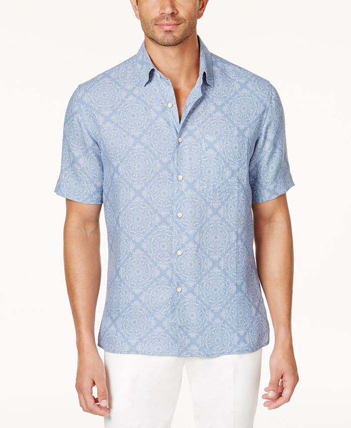 Tasso Elba Men's Mosaic Floral Silk & Linen Shirt, Created for Macy's ...
