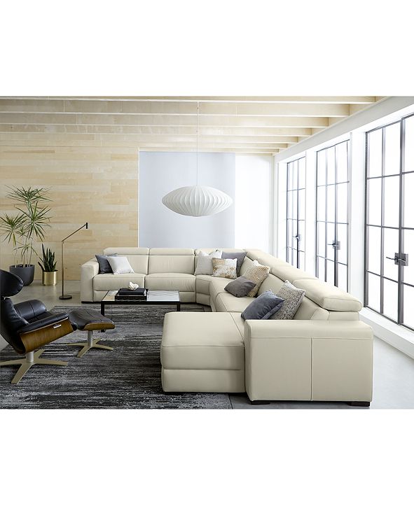 Furniture Nevio 6-pc Leather "L" Shaped Sectional Sofa with 2 Power
