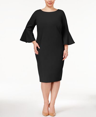 Calvin klein chiffon bell sleeve sheath dress plus size shipping
