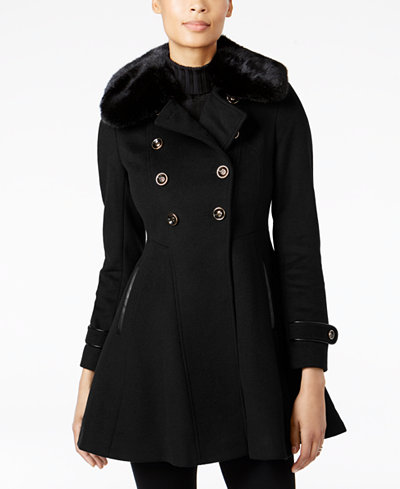 Via Spiga Faux-Fur-Collar Skirted Wool Coat - Coats - Women - Macy&#39;s