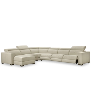 FURNITURE NEVIO 6-PC LEATHER SECTIONAL SOFA WITH CHAISE, 3 POWER RECLINERS AND ARTICULATING HEADRESTS, CREATED