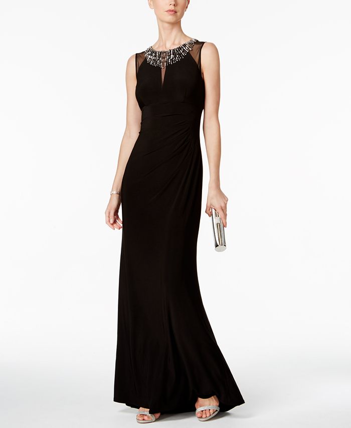 Vince Camuto Embellished Illusion Column Gown - Macy's
