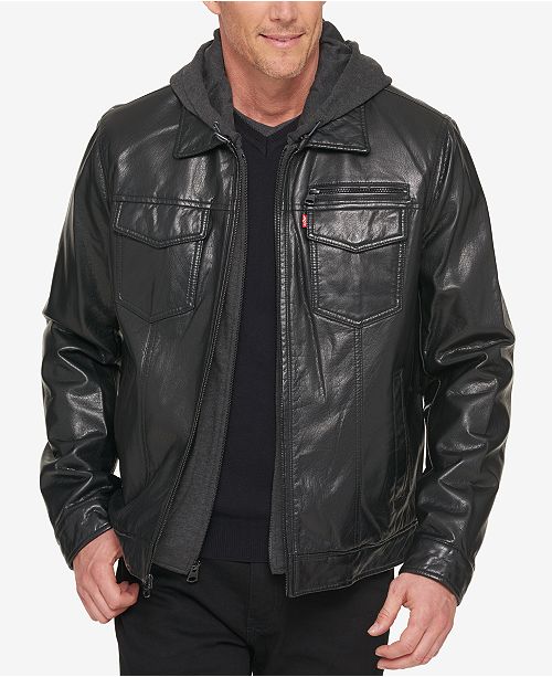 Levi's Men's Faux Leather Trucker Jacket with Bib & Hood & Reviews - Coats & Jackets - Men - Macy's