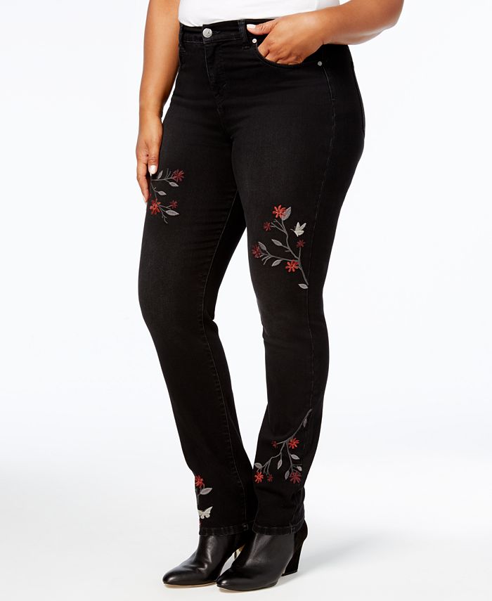 Style & Co Plus Size Tummy-Control Embroidered Skinny Jeans, Created ...