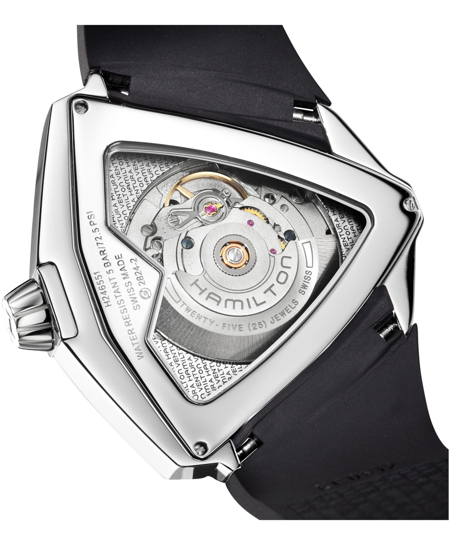 Мужские часы Hamilton Swiss Automatic Ventura XXL Black Rubber Strap Watch 45.5x46mm H24655331 — фото 4