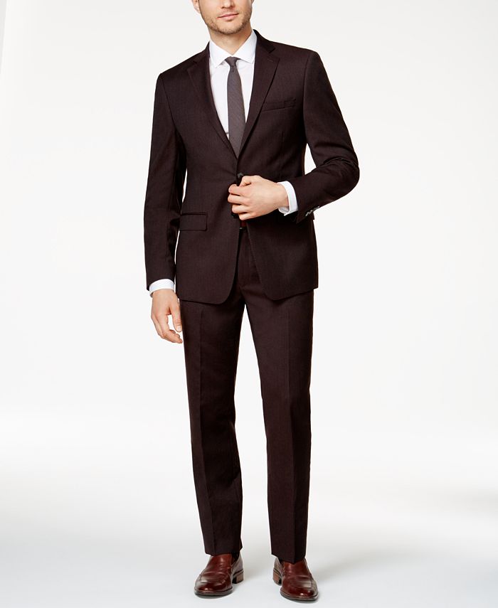 Calvin Klein Men's Slim-Fit Burgundy Flannel Suit - Macy's