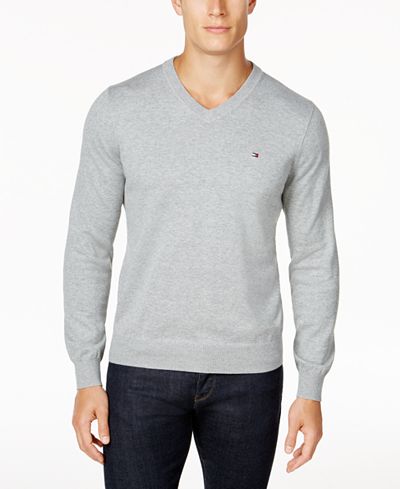 Tommy Hilfiger Men's Signature Solid V-Neck Sweater - Sweaters - Men ...