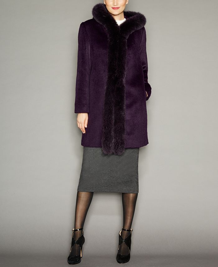 The Fur Vault Fox-Fur-Trim Hooded Alpaca-Blend Coat - Macy's