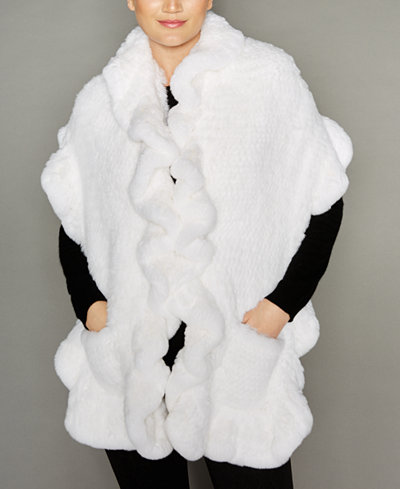 The Fur Vault Knitted Rabbit Fur Ruffled Stole
