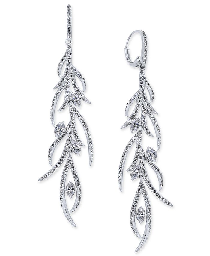 Danori SilverTone Feathered Crystal Pavé Linear Drop Earrings, Created