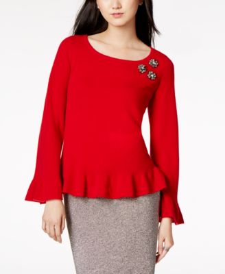 Charter Club - Cashmere Embellished Peplum Sweater