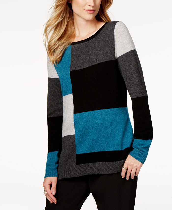 Charter Club Womens Colorblocked Ottoman Sweater Gray Size Xx Large