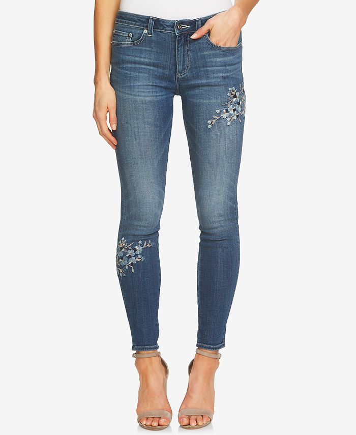 CeCe Floral-Embroidered Skinny Jeans - Macy's