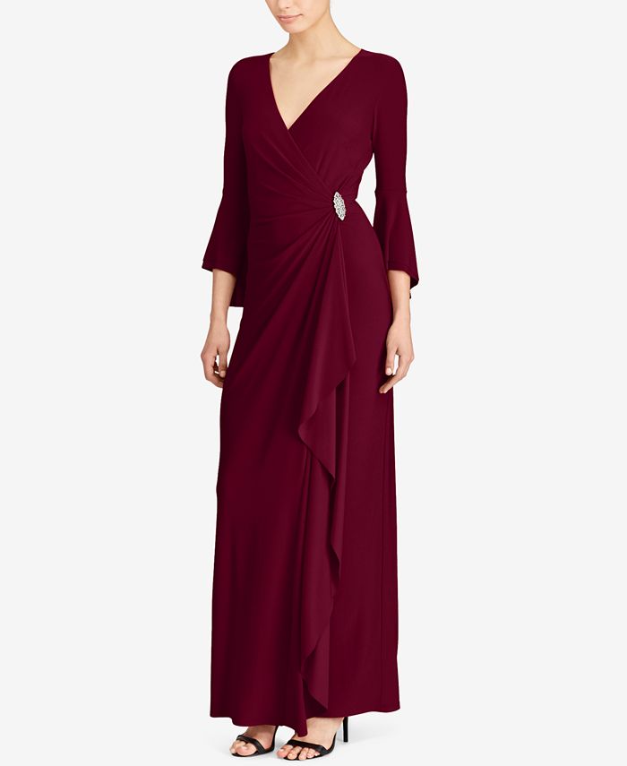 Lauren Ralph Lauren Bell-Sleeve Jersey Gown - Macy's