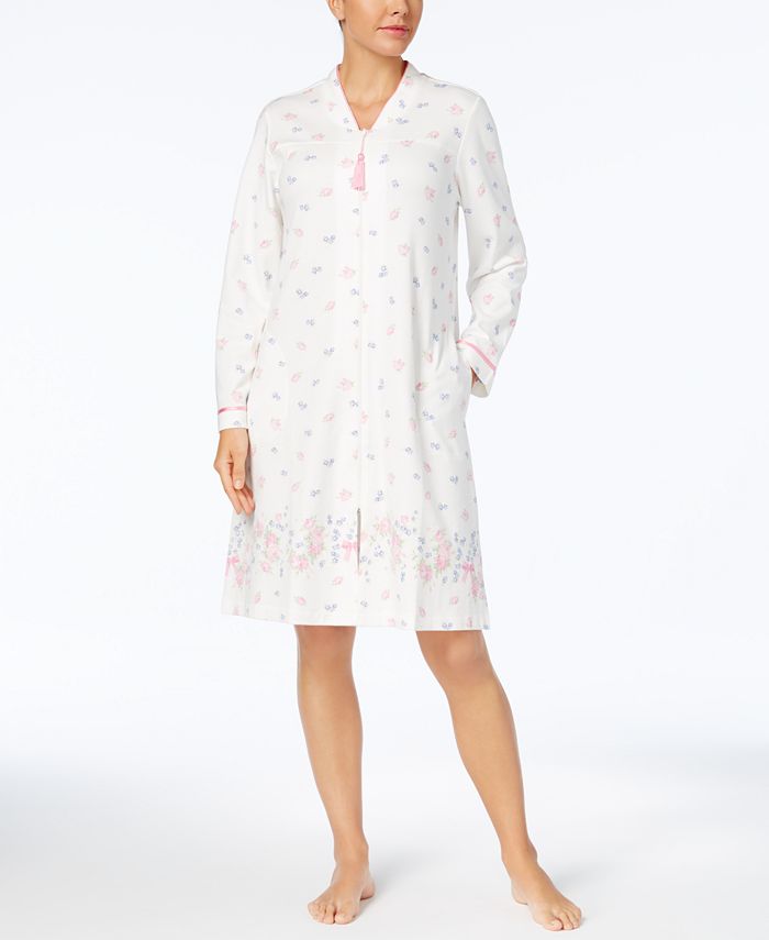 Charter Club BorderPrint Cotton Knit ZipFront Robe, Created for Macy