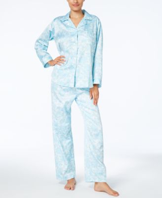 Miss Elaine - Brushed-Back Printed Satin Pajama Set