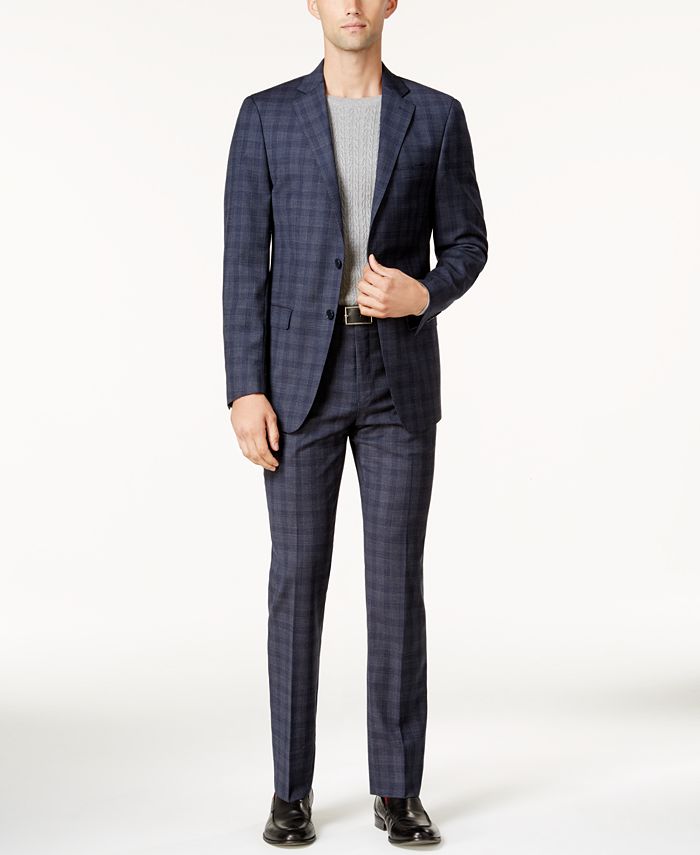 Calvin klein blue plaid suit sales