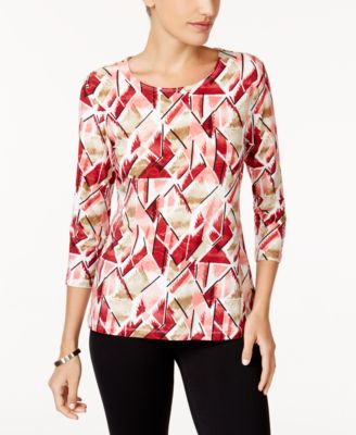 JM Collection - Petite Printed Jacquard Top