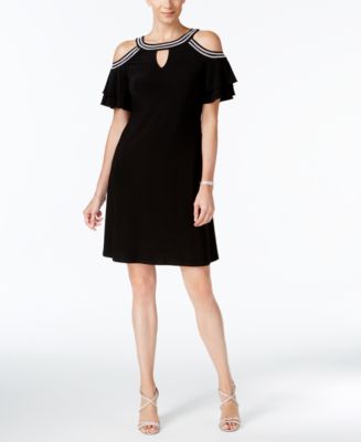 Mock Neck Cold Shoulder Keyhole Dress
