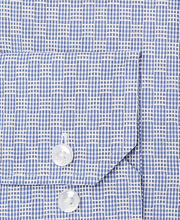 Tallia Men's Fitted Blue Dobby Check Dress Shirt - Macy's