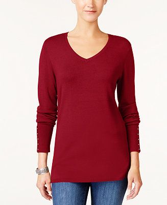 JM Collection Rivet-Detail V-Neck Sweater, Created for Macy's - Macy's