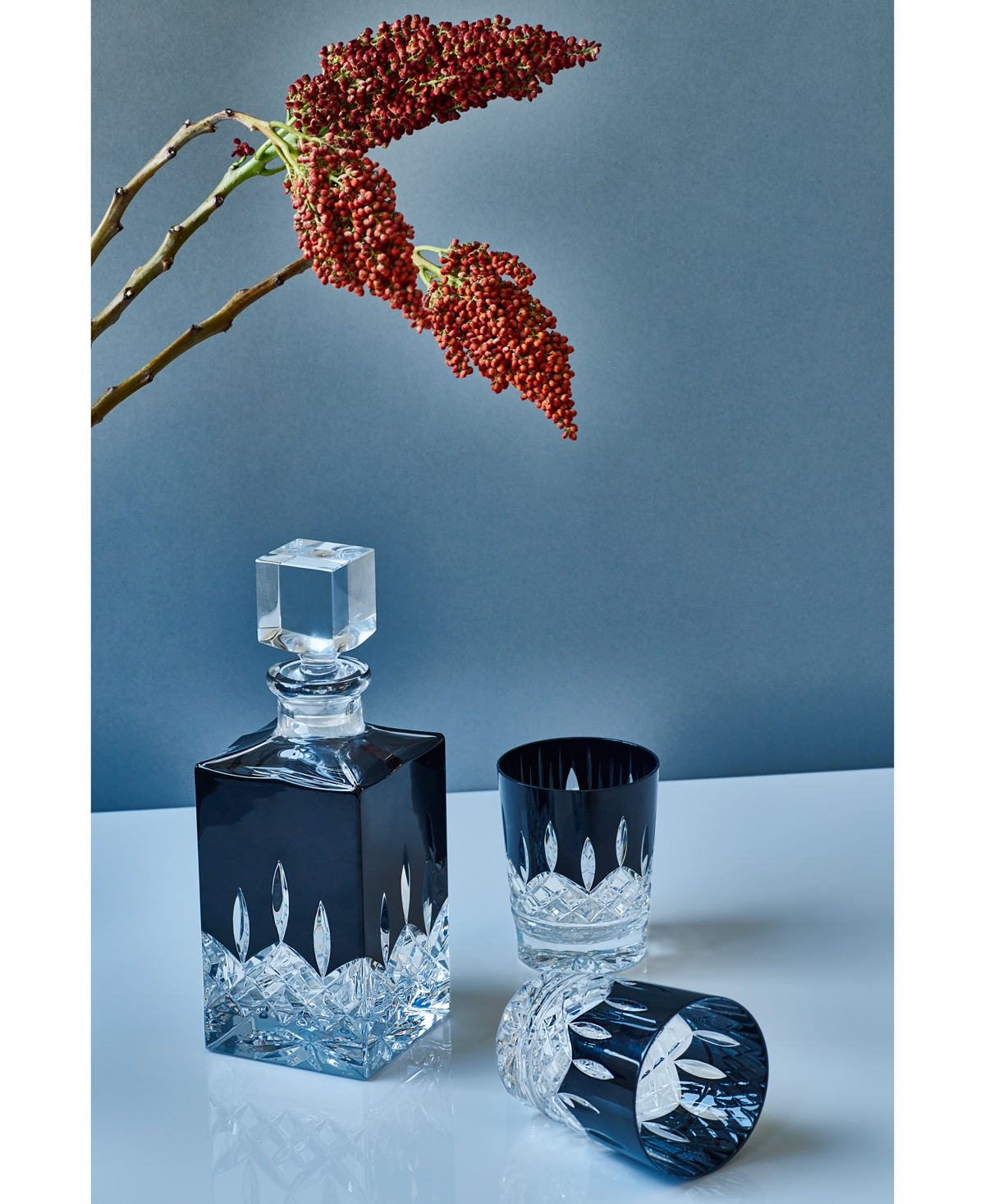 WATERFORD LISMORE BLACK DOUBLE OLD FASHION SET OF 2 