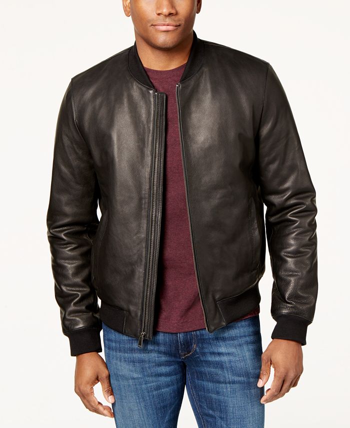 Cole Haan Men's Genuine Leather Varsity Jacket - Macy's